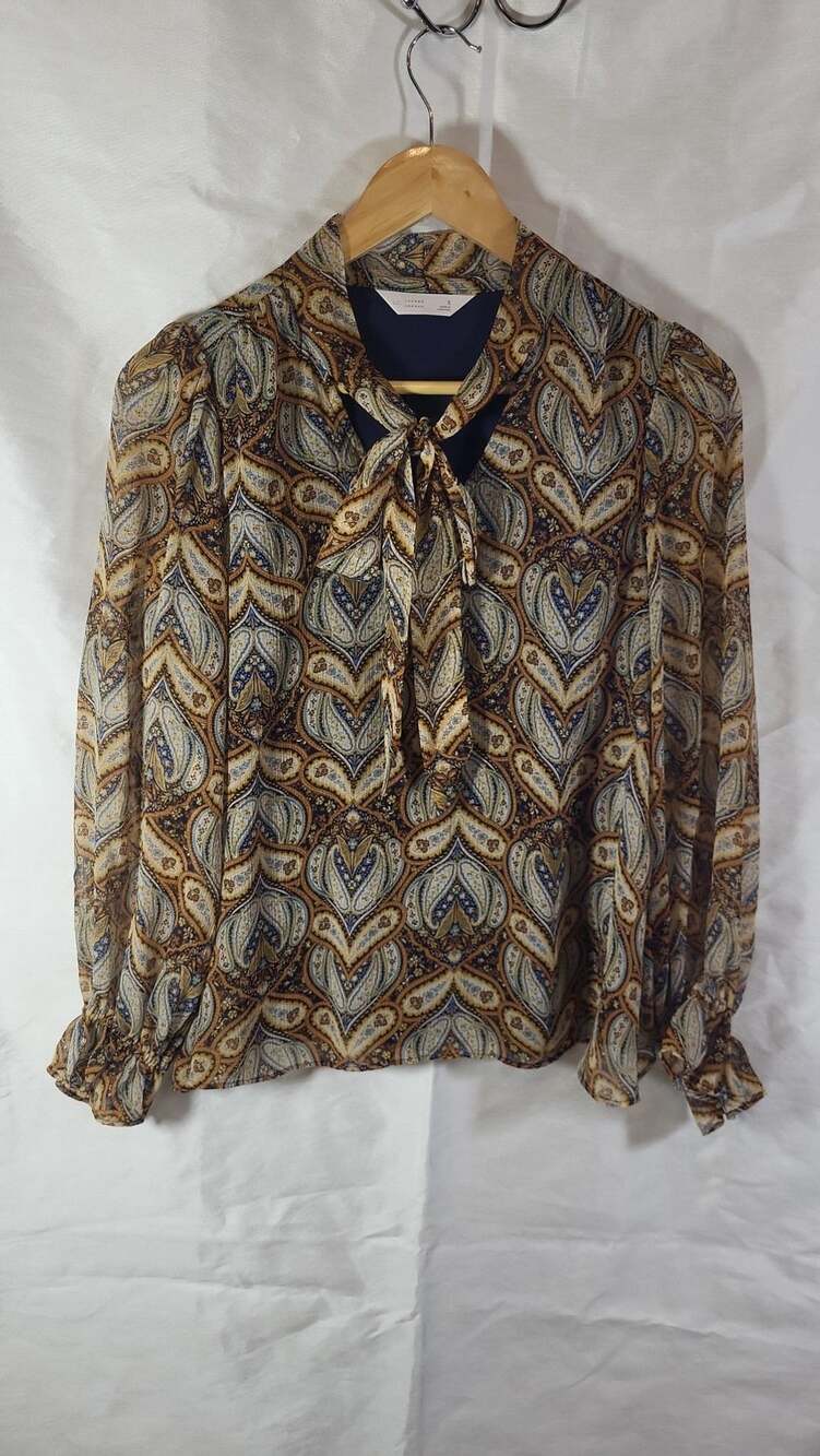 LC Lauren Conrad Tie-Front Cottagecore Whimsy Volume Sleeve Paisley Blouse, S